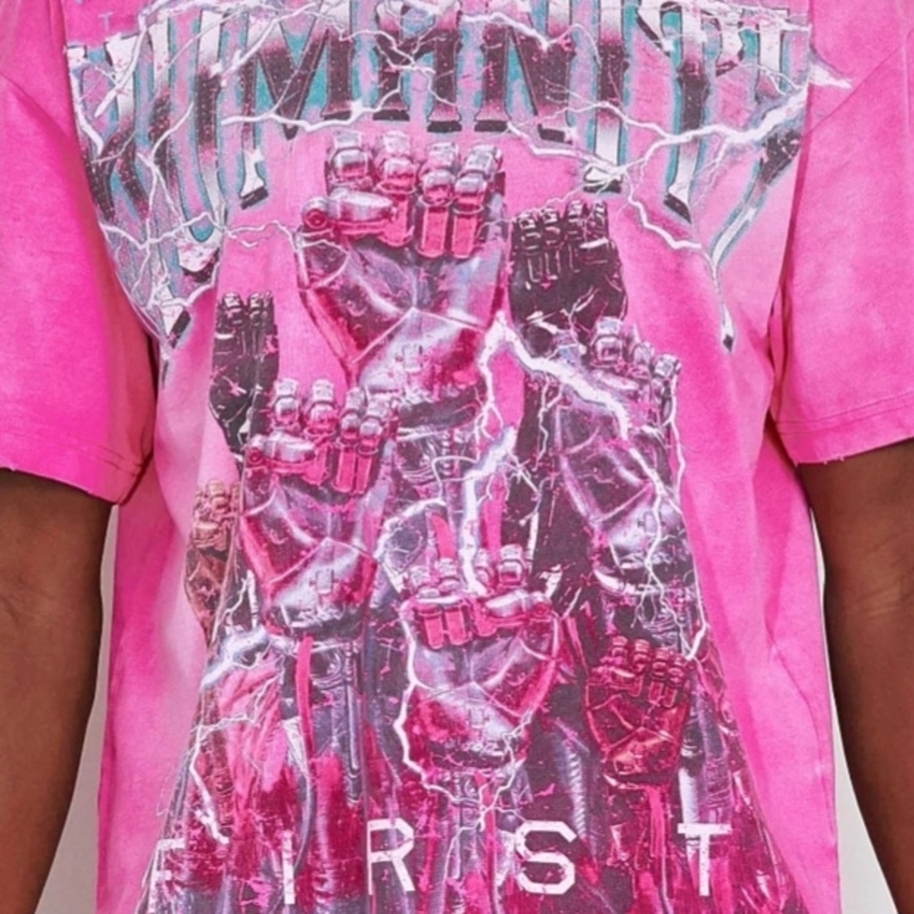Pink Humanity Short Sleeve Shirt W/ Stone Details, Oversized, Size L Will Fit XL
